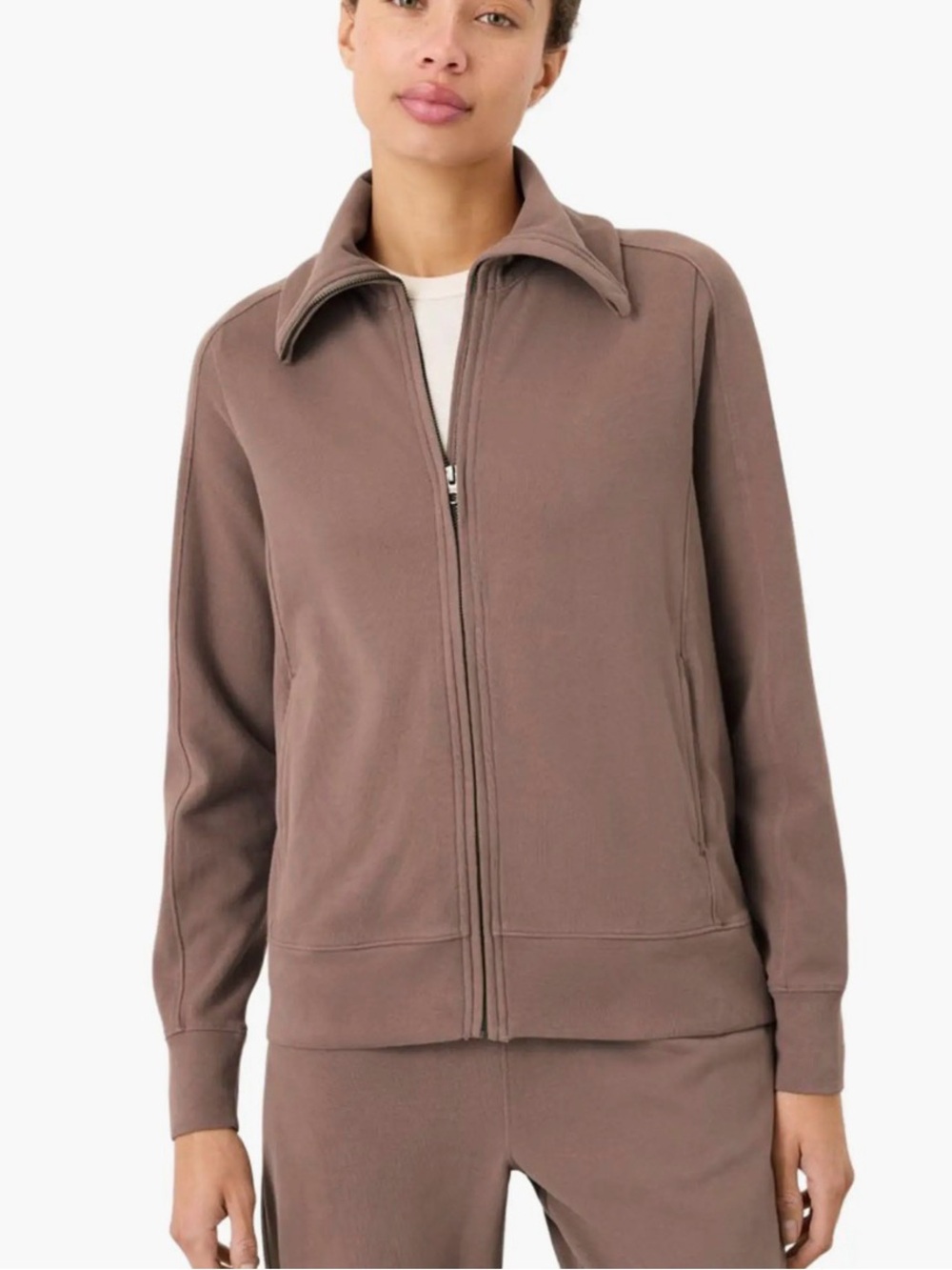 Organic Cotton CloudKnit Zip Jacket Deep Taupe Size Large L Organic Cotton